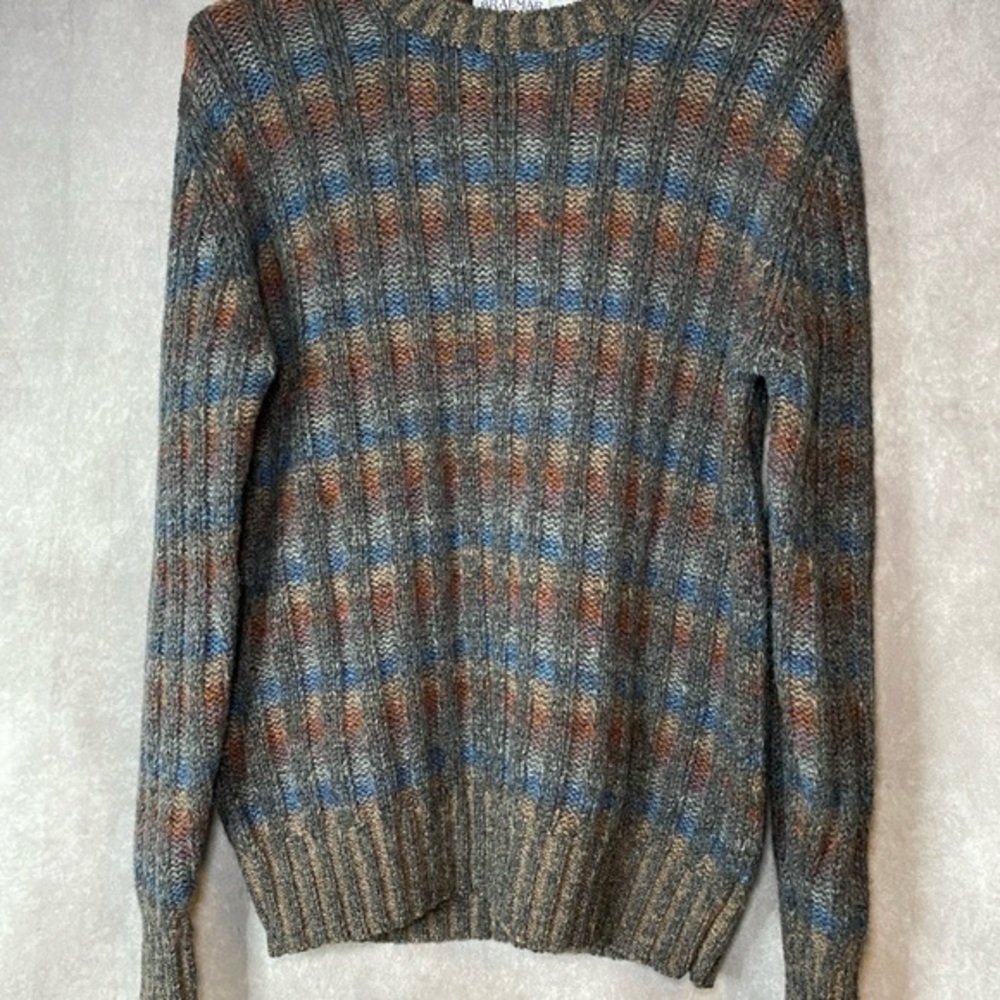 Vtg Braemar‎ Men's M Scottish Shetland Wool Sweater Blue/Gray Grandpa Grunge
